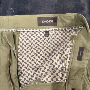 Bonobos Sage Green Trousers with Patterned Lining